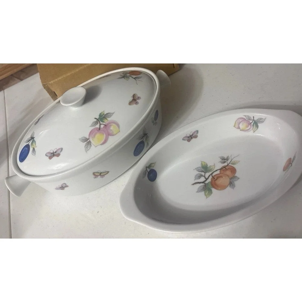 Vintage Andrea by Sadek Fruit Ceramic Casserole & Oval Serving Dish Set - Japan